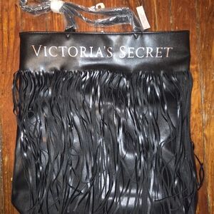 NWT Victoria's Secret Black Fringe Tote Bag